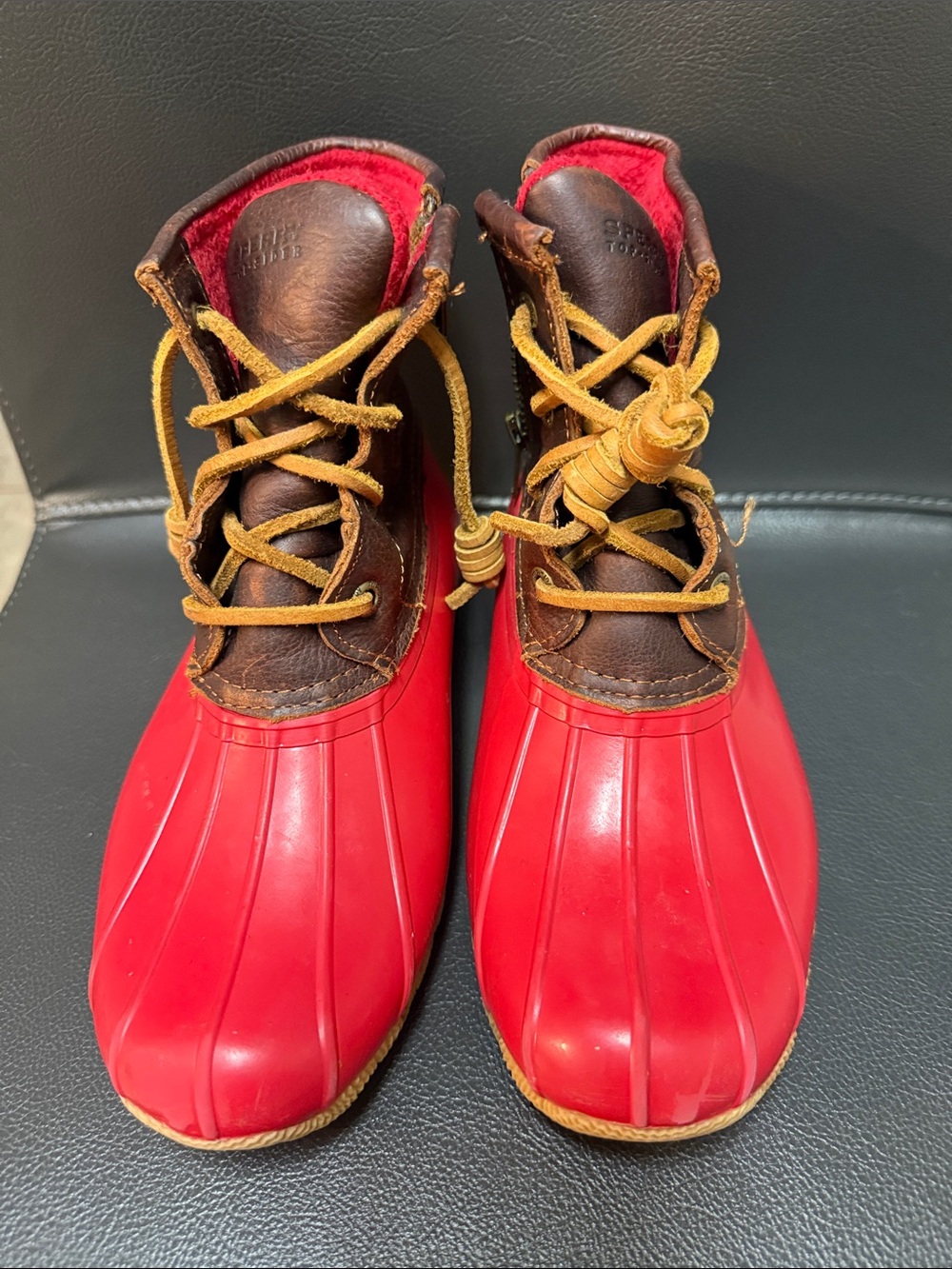 Sperry Top Sider Red and Brown Kids Waterproof Duck Boots